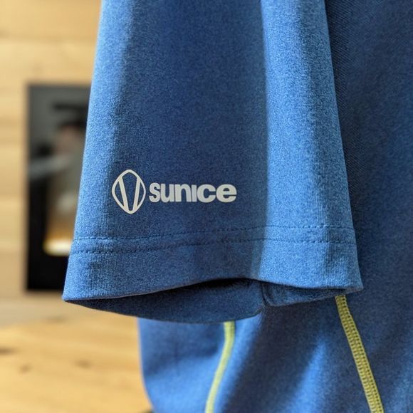 Sunice Blue and Green lined Short Sleeve 1/4 button up collard shirt Unisex - Picture 3 of 11